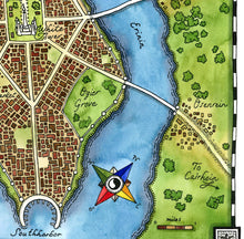 Load image into Gallery viewer, Tar Valon Wheel of Time Map, Giclée Watercolour and Ink Fantasy Map