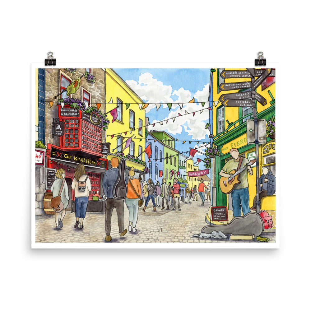 The Lively Streets of Galway | Watercolour Art Print