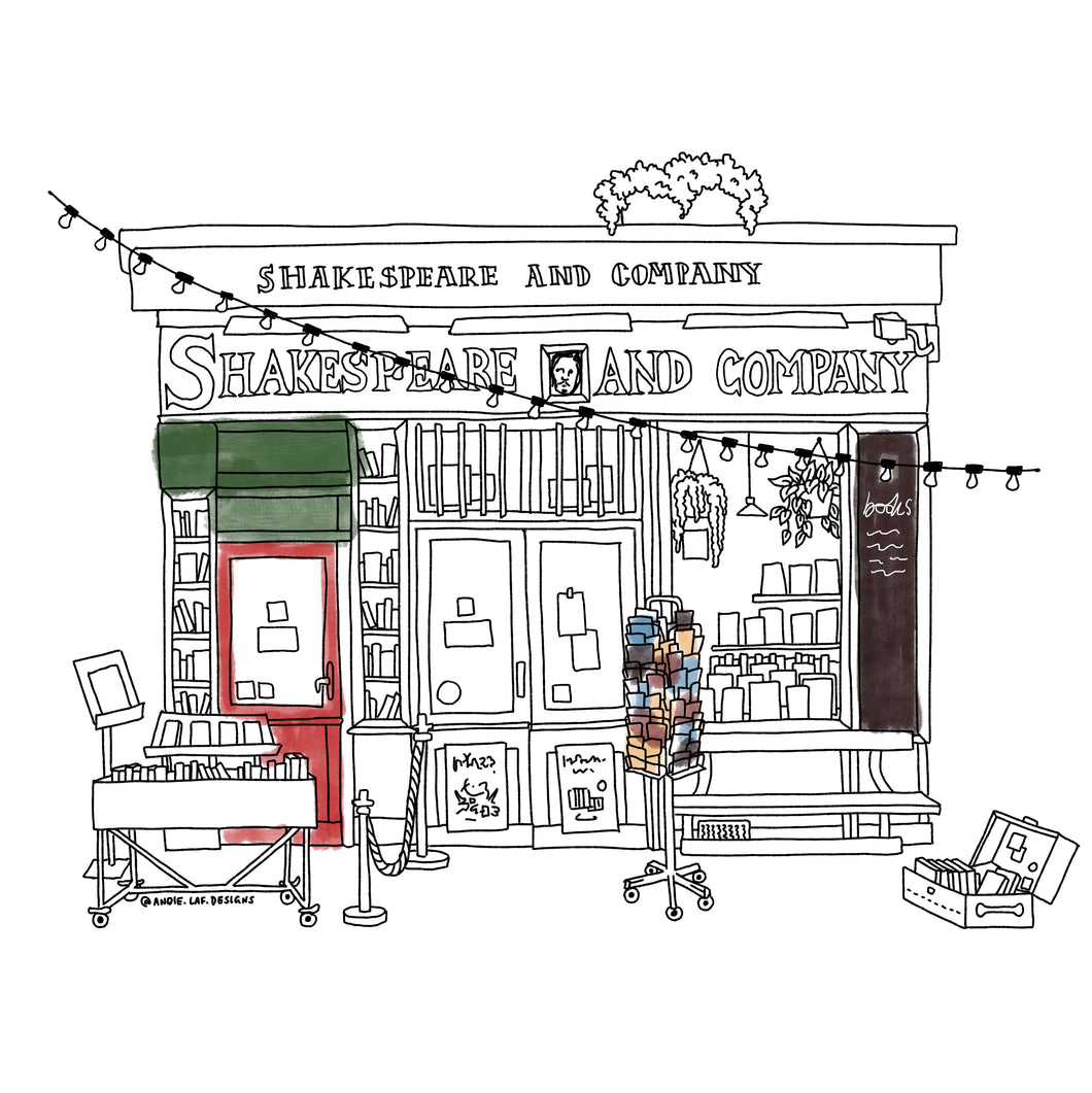 Shakespeare and Company Paris Bookshop Colouring Page