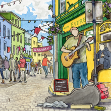 Load image into Gallery viewer, The Lively Streets of Galway | Watercolour Art Print
