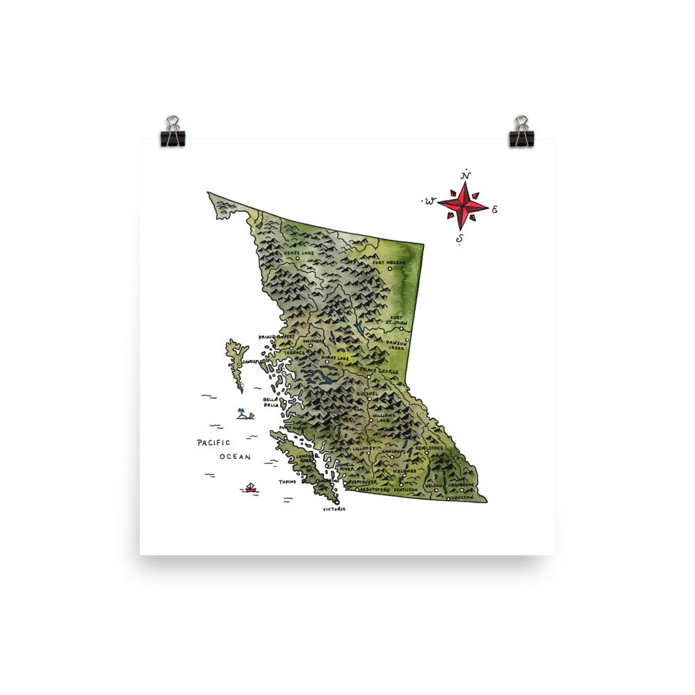 Rustic Map of British Columbia | Watercolour Art Print – Andie Laf Designs